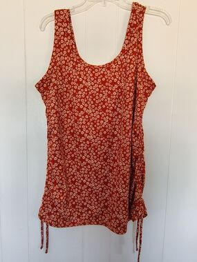 Urban Episode Floral Ruched Side Tank Top Orange 2X